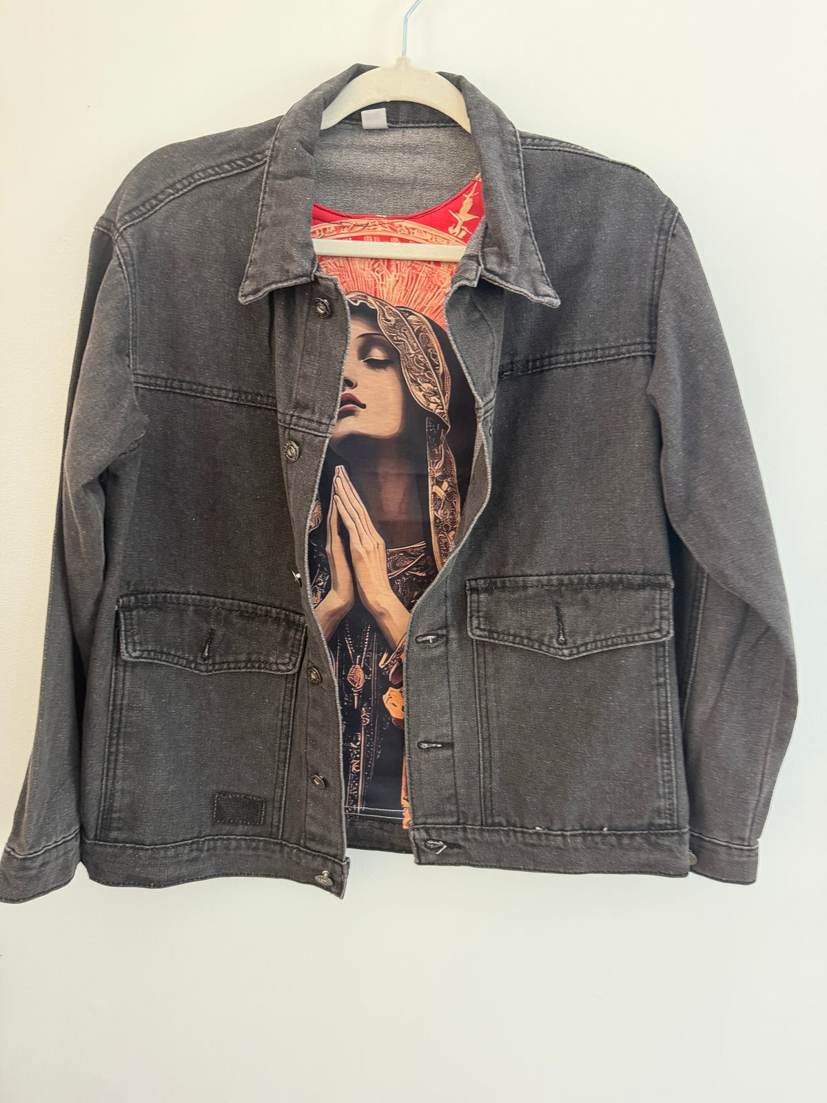 Virgin Mary Grey Denim Jacket
