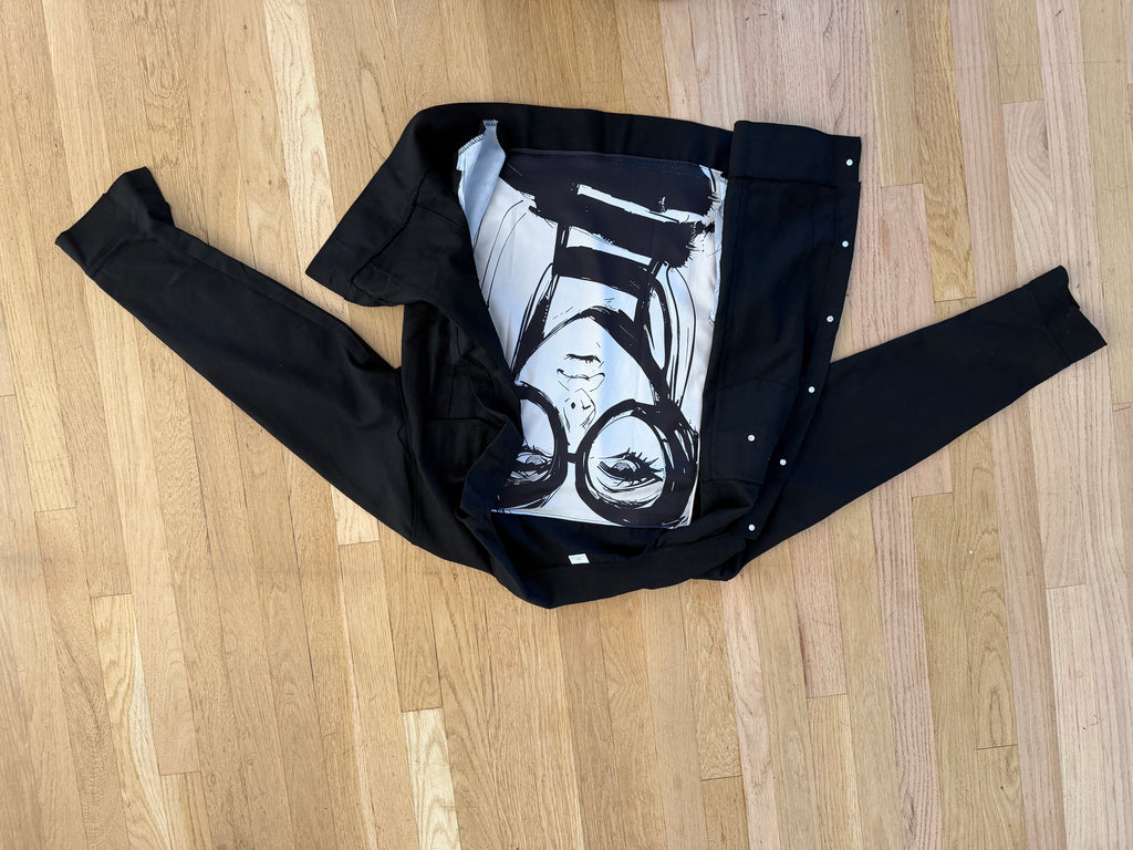 Lady with Glasses Black Denim Jacket