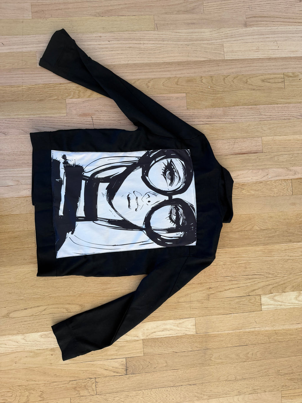Lady with Glasses Black Denim Jacket