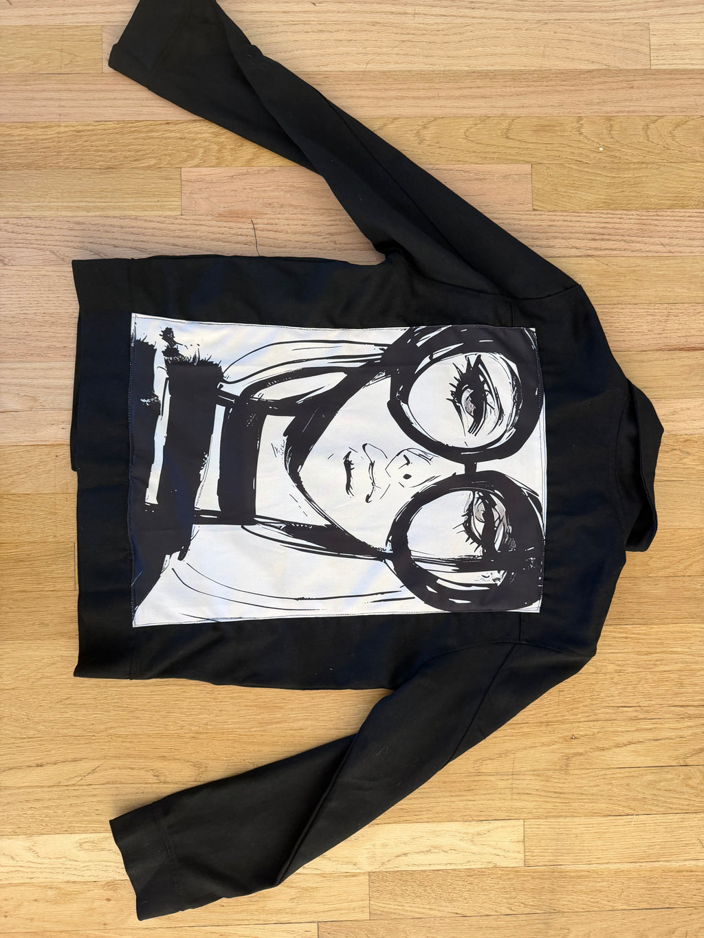Lady with Glasses Black Denim Jacket