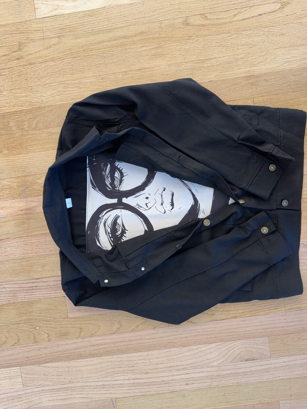 Lady with Glasses Black Denim Jacket