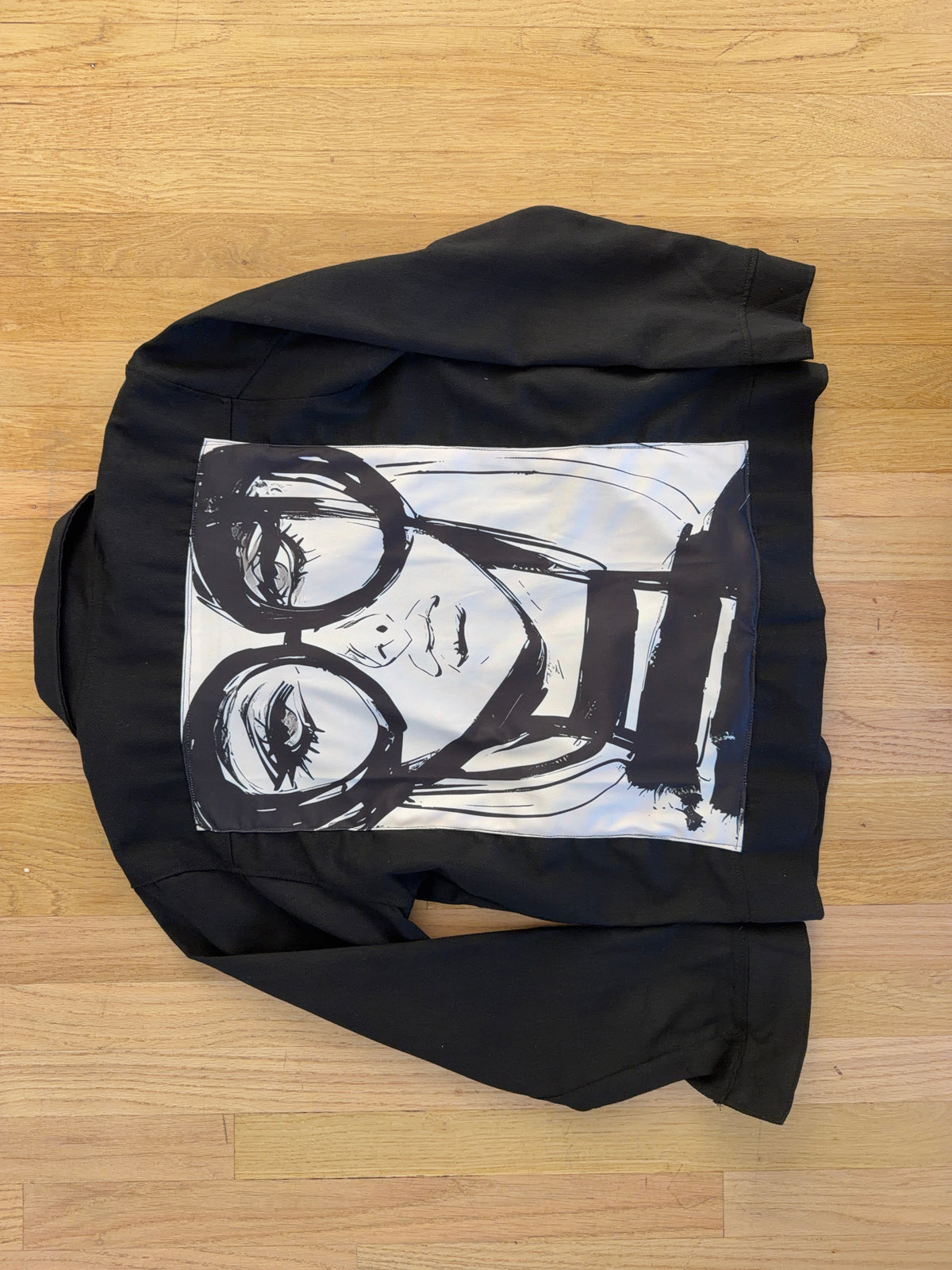Lady with Glasses Black Denim Jacket